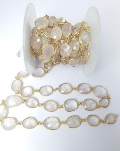 Rose Quartz Bezel Connector Chain Gold Plated Gemstone <b>Findings</b> Made From Brass for <b>Jewelry</b> Making - Product Image 1