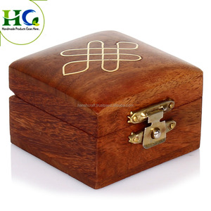 Ấn độ Artisan handmade nghệ thuật dân gian hộp đồ trang sức gỗ với thủ công Brass <span class=keywords><strong>Inlay</strong></span> khắc làm việc - Product Image 1