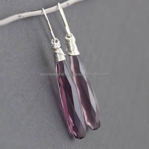 Boucles d'oreilles en pierres précieuses argent Sterling 925, Quartz améthyste, bijoux en bord blanc - Product Image 2