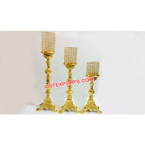 ชุดเชิงเทียนคริสตัลสีทองที่สวยงามชิ้นกลางสูง - Product Image 1