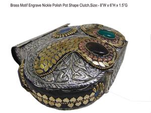 Handmade Embossed Brass Vintage Evening <b>Bag</b> Female Party <b>Clutch</b> Purse with Silver Stone Decoration - Product Image 5