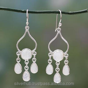 Pendientes de Piedra Lunar Arcoíris 100% Genuinos, Plata de Ley 925, Joyería Hecha a Mano, Venta al por Mayor, Pendientes de Plata Fina - Product Image 1