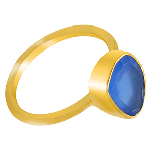 แหวนเงินสเตอร์ลิง925แบบเรียบง่ายดีไซน์ล่าสุดชุดฝาพลอยคาลซิโดนีสีฟ้าประดับอัญมณีชุบทอง - Product Image 2