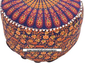 Housse de repose-pieds en coton Ombre Mandala 22 pouces Ottoman housse de siège ronde chaise décor à la maison Pouf ethnique par les expéditeurs indiens - Product Image 4