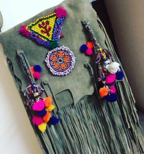 Bolso de hombro de cuero de vaca bordado Tribal indio fiesta de noche colección Bohemia bolso de compras de hombro de cuero - Product Image 3