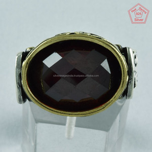 ¡Gran impresión! Anillo de Plata de Ley 925 granate de dos tonos, joyería de plata al por mayor de La India, joyería de plata hecha a mano India - Product Image 3