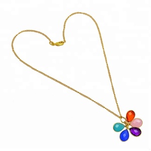 Collar de cadena hecho a mano de plata de ley chapado en oro con múltiples piedras preciosas, joyería, collares de moda, Piedra en forma de pera para mujer - Product Image 3