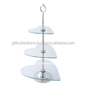 Soporte de lujo para pasteles de 3 niveles Vidrio y metal en forma de corazón para el hogar y el hotel Hermosa mesa de postres Soporte decorativo - Product Image 2