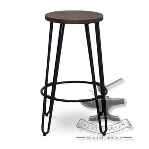 Tabouret de Bar Vintage Industriel en Fer et Bois de Teck Design Traditionnel Fort pour Cuisine Salon ou Application Scolaire - Product Image 2