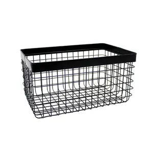 Grand panier en fer noir, rectangulaire, en maille, - Product Image 1