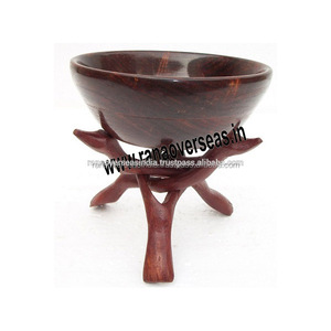 ชามเสิร์ฟไม้ขัดเงาทรงกลมแบบเป็นมิตรกับสิ่งแวดล้อม พร้อมขาตั้งสามขา สไตล์โบราณ งานศิลปะและของสะสม - Product Image 2