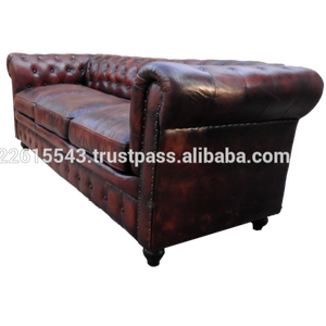 Sofá Chesterfield de cuero genuino Vintage Industrial, chesterfields de cuero antiguo sofá tostado de 3 plazas - Product Image 1