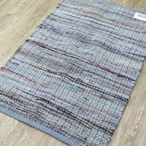 Tapis et tapis en cuir recyclé bon marché Chindi salon anti-dérapant réversible fait à la main moderne tapis Aubusson d'Inde - Product Image 1