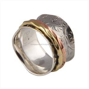 Wholesale 925 Sterling Silver Classic Party <b>Spinner</b> <b>Ring</b> Floral Band Mixed Metal Brass Copper Meditation Anxiety Fidget <b>Ring</b> - Product Image 1