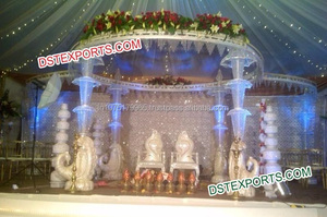 Boda India Cristal Ganesha Mandap Boda India Cristal Mandap Set Última boda Cristal Fibra Mandap Decoración EE. UU. Escenario de oro - Product Image 6