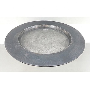 สินค้ามาใหม่อาร์ตเดคโคโลหะโบราณถาดเสิร์ฟอาหารทรงกลมสีเงินกำหนดโลโก้เองสำหรับโรงแรมร้านอาหารใช้ในบ้าน - Product Image 1