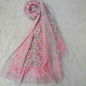 Venta al por mayor algodón bloque impreso tela pareo con puntada dobladillo playa traje de baño cuerpo cubrir Pareo verano cuello envoltura Dupatta bufandas - Product Image 1