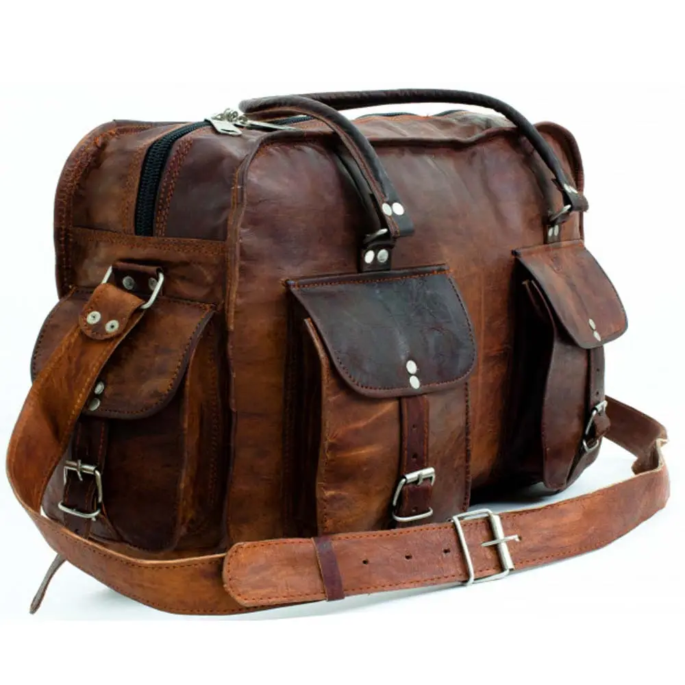 2022 Best Selling Products Indian vintage handmade genuine goat leather duffle travel bag For Sale