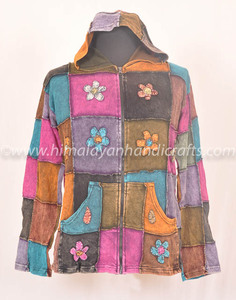 Multi Color Patch Work with Different Print <b>Enzyme</b> Wash Hoodies & Jacket CSWJ 371 - Product Image 2