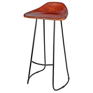 Tabouret de bar industriel en cuir et fer antique pour mobilier commercial - Product Image 3