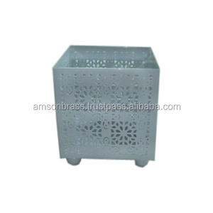 Bougie en métal de haute qualité votive décor de bureau à domicile Art fête gris finitions forme carrée bougeoir votif perforé - Product Image 1