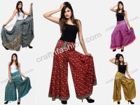 Pantalón Palazzo Estilo Indo-Occidental - Pantalón Falda de Moda para Mujer - Pantalón Estilo Bohemio Gitano Ibiza de Seda Sari
