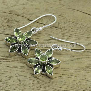 Pendientes colgantes de Plata de Ley 925 para mujer, aretes de piedras preciosas de peridoto verde Natural, diseño de flores, aretes bohemios - Product Image 3