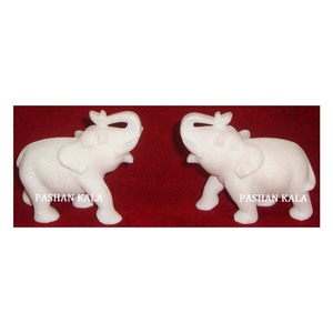 บริสุทธิ์หินอ่อน Trunk Up ช้างคู่รูปสำหรับตกแต่งบ้าน - Product Image 1