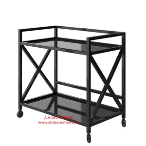 Luxus haus & Hotels Hochwertige dekorierte Metall Schwarz Farbe Finishing Food Serving Trolley mit 2 Tier