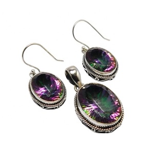 Diseño Popular 925 plata esterlina cuarzo místico piedra preciosa colgante conjunto de pendientes mujer moda colgantes conjuntos de pendientes - Product Image 1