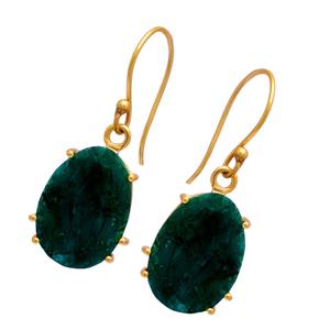 Pendientes colgantes hechos a mano 925 Sier, conjunto de puntas genuinas, piedras preciosas Esmeralda ovaladas, chapadas en oro sólido para fiesta de boda o regalo - Product Image 2