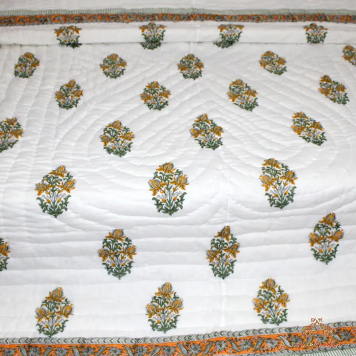Hand Block Print Jaipuri Boho Quilt Handstitched Natural Hand Dyed Eco friendly Bedspread Indian Throw