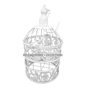 Venta al por mayor de metal blanco antiguo decorativo jaula de pájaros jardín balcón jaula de pájaros decorativa jaula de pájaros hecha a mano - Product Image 1