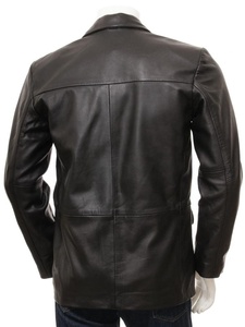 Blazer de cuero negro vino para hombre - Product Image 2