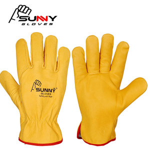 Gants de conduite en cuir de vache doré, gros, en cuir, pour conducteur, de travail - Product Image 2