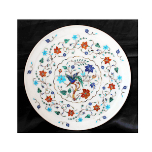 Assiette en marbre avec incrustation de motifs floraux - Product Image 1