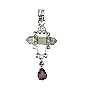 Pendentif en argent sterling 925 fait à la main avec cristal et améthyste 925 or enveloppé pour collier et cadeau utiliser des femmes ennemies - Product Image 1