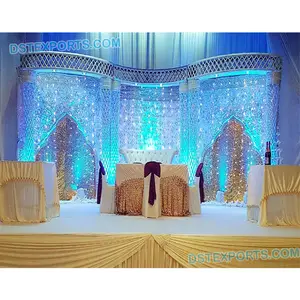 Gorgeous Crystal Palazzo Wedding Stage Designer Crystal Pillars Sangeet Stages Decoration Wedding Reception Stage