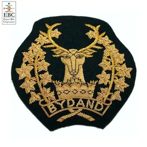 OEM oro 3D filo lucido ricamato stemma distintivo Patch emblema stemma stemma Pakistan ricamo a mano Goldwork fatto a mano