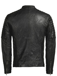 Veste de motard en cuir pur pour hommes - Product Image 6