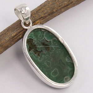 Joyas de piedras preciosas de malaquita natural, ajuste de bisel, colgante de plata de ley pura sólida 925, joyería de moda india - Product Image 2