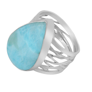 Classic <b>Silver</b> 925 <b>Sterling</b> <b>Ring</b> with Larimar Pear Gemstone Bezel Setting Fashionable Jewelry for Women and <b>Men</b> for Parties - Product Image 2