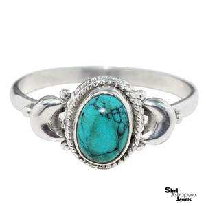 Magnifiques bagues ovales en turquoise bleue en argent sterling 925, bijoux en pierres précieuses, style bohème, sertissage clos, tiers - Product Image 2