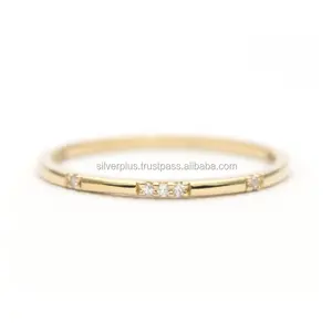 New Collection Solid 14K Yellow Gold Genuine SI Clarity G-H Color Diamond Stacking <b>Ring</b> Wholesale Manufacturer - Product Image 1