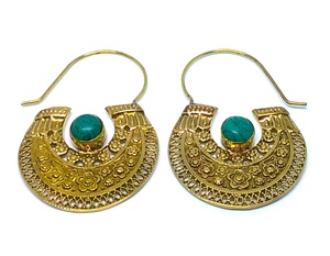 Boucles d'oreilles pour femmes, bijou indien en pierre de turquoise, accessoire en laiton fait à la main, sans nickel - Product Image 2