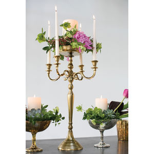 Fancy decorativo aluminio cinco brazos largo boda candelabro centro de mesa chapado en oro para el hogar y la decoración de Navidad - Product Image 1