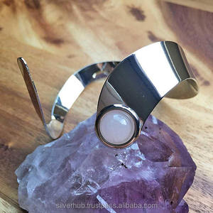 Unique 925 En Argent Sterling Lune Pierre Manchette Faite À La Main - Product Image 1