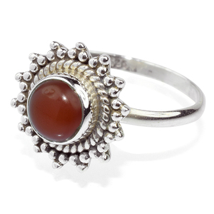 Anillo de Plata de Ley 925 con forma redonda de cornalina, anillo con bisel rojo y naranja, joyería de plata 925 - Product Image 2
