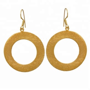 Plain Texture Round Disk Gold Plated 925Sterling Silver Dangle Earrings Jewelry Fashionable Earring For Wedding Gift Parties. - Product Image 1