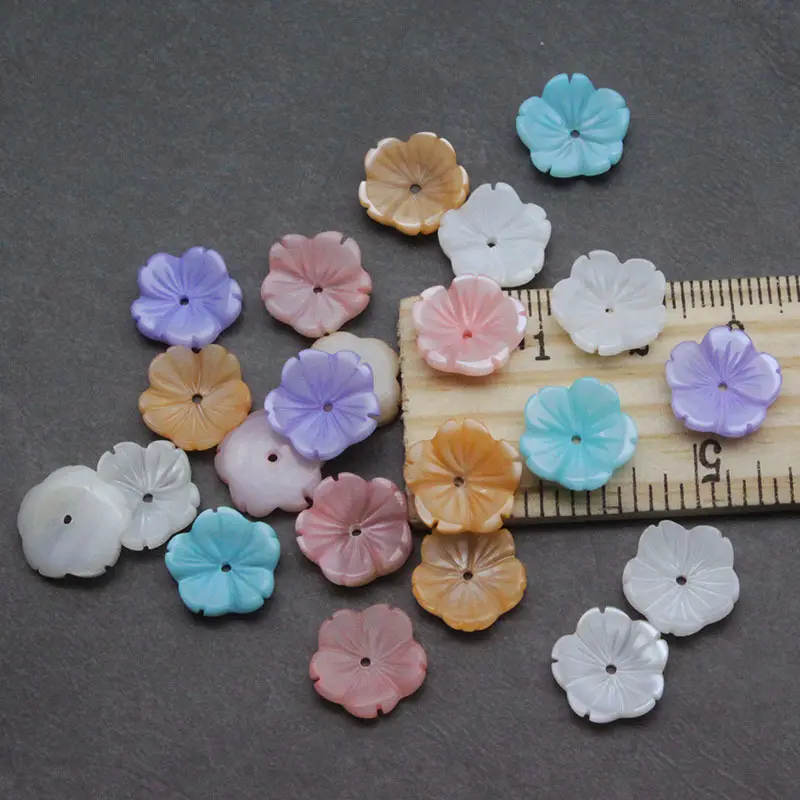12mm handmade white/pink/blue/yellow/purple mother of pearl bowl mop carved shell flower bead for DIY making